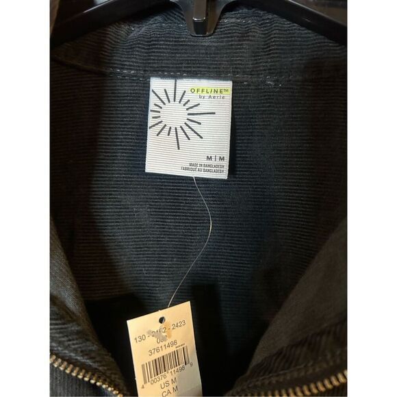 OFFLINE By Aerie Size M Corduroy Quarter Zip Shacket Shirt Black Oversized Raw n - Picture 5 of 7